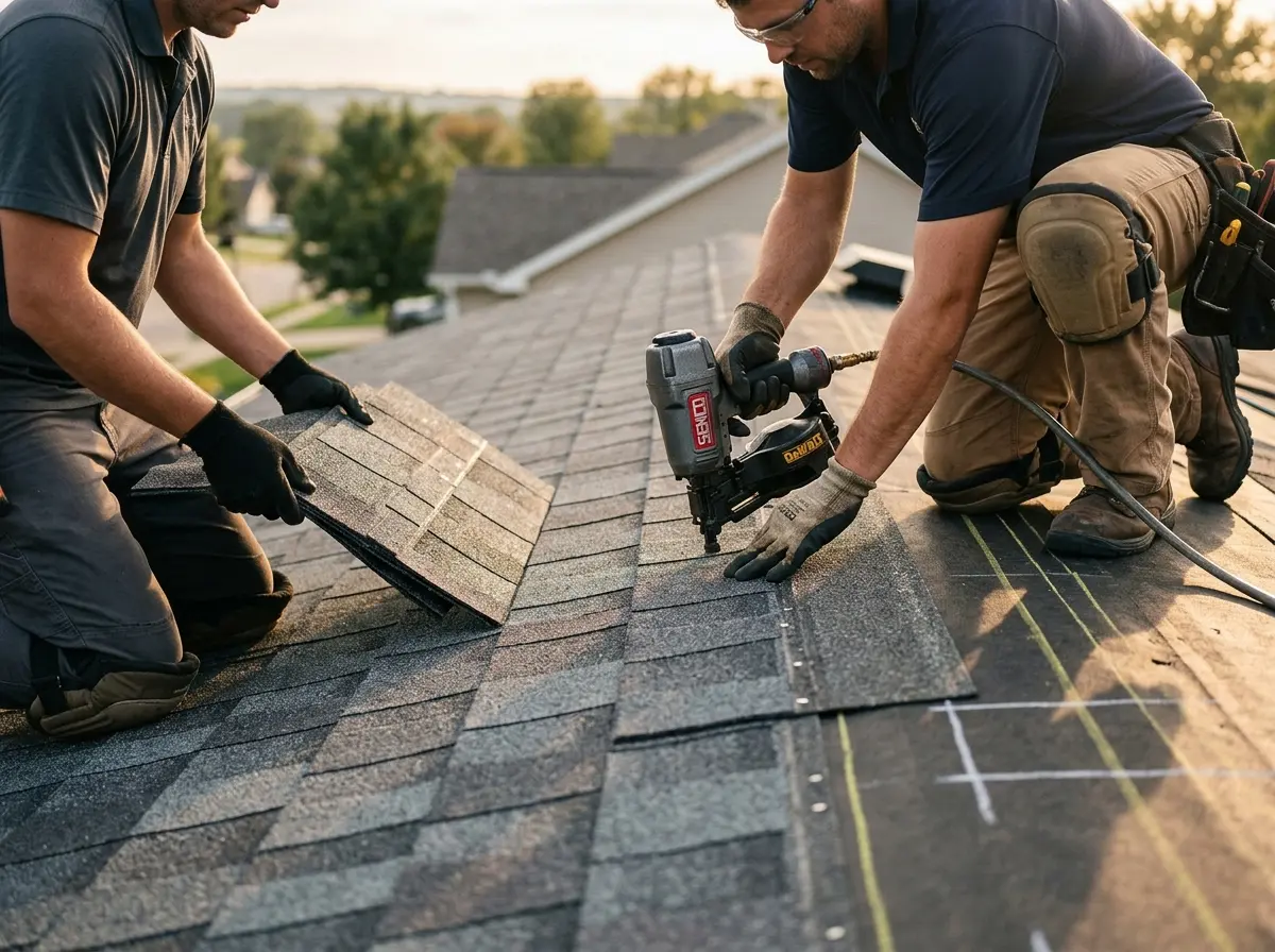 Professional roofer working on a residential roof in Silverdale